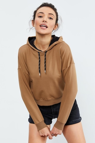 Tommy Life Toprak Uzun Kol Rahat Form Kapüşonlu Kadın Sweatshirt - 97115 Toprak