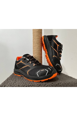 Bmes İş Güvenliği Ayakkabısı Çelik Burun Turuncu Taban S400 Siyah - Turuncu