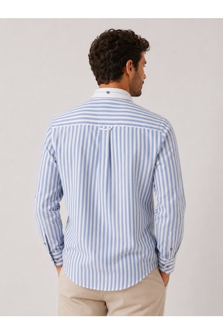 Slim Fit Uzun Kol Keten Likra Çift Desen Cepsiz Hediye Kutulu Erkek Gömlek Fs-004577 - Açık Mavi-3320 Açik Mavi