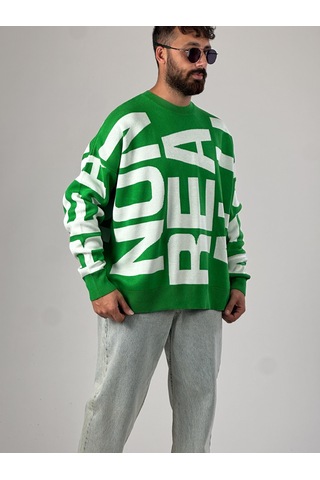 Bold Print Oversize Yeşil Erkek Sweat Coc1021 Yeşil