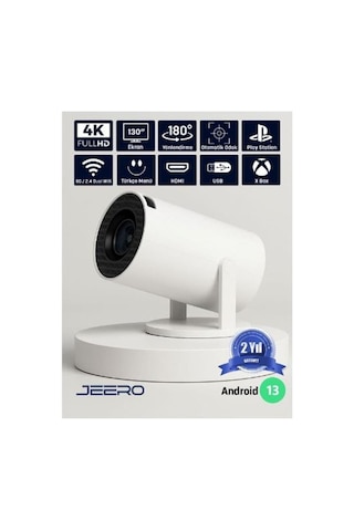 Jeero Hy300pro 4k Androıd12 Portable Projektör 950-4k-androıd Beyaz