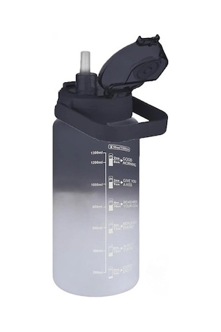 Vagonlife Vgn2213 T Siyah Beyaz 1500 Ml Pipetli Pipetsiz Kullanım Çift Renk Softtouch Motivasyon Matarası Siyah - Beyaz