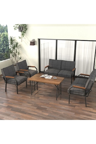 Mygusi Hayal Balkon Bahçe Cafe - Metal Kanepe Koltuk Takımı - 2+2+1+1+masali Koyugri Koyu Gri