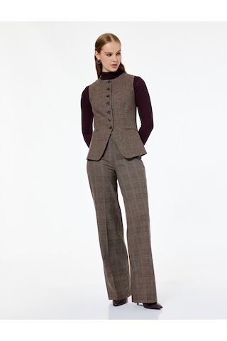 Koton Normal Bel Straight Fit Kumaş Düz Kesim Ekose Pantolon Kahverengi Ekose 7wak40006ew