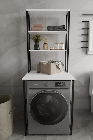 Çamaşır Makina Üstü Dolap Banyo Rafı Çok Amaçlı Banyo Dolabı Çok Raflı Düzenleyici Beyaz Beyaz