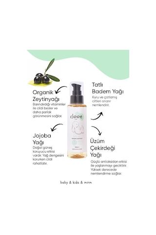 Clooe Organik Bebek Yağı 100 ML Zeytinyağı - Badem Yağı - Jojoba Yağı - Yenidoğan Kullanımına Uygun