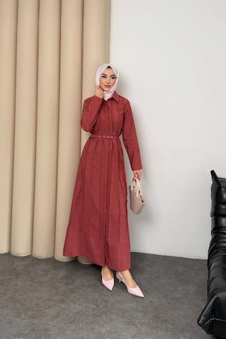 Mihran Butik Quenn Model Coupra Model Kumaş Kemer Detaylı Elbise Kiremit