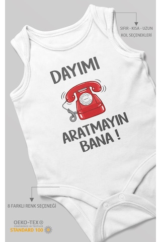 Morivokids Dayımı Aratmayın Bana Sıfır Kollu Bebek Zıbını %100 Pamuk Beyaz