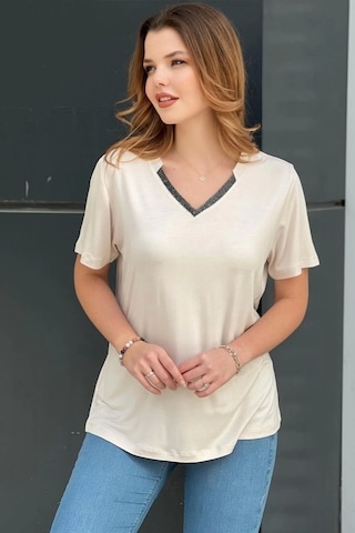 Aytemas Yakası Sim Detaylı Bluz Ekru