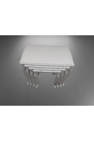 Zigon Sehpa Lükens Aslan Oymalı Klasik Model Parlak Beyaz Kayın