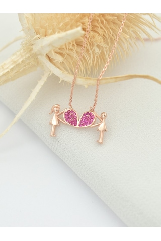 Brezza Lusso Jewelry Kalp Tutan Aşıklar Kolyesi Kadın Gümüş Kolye 42 CM