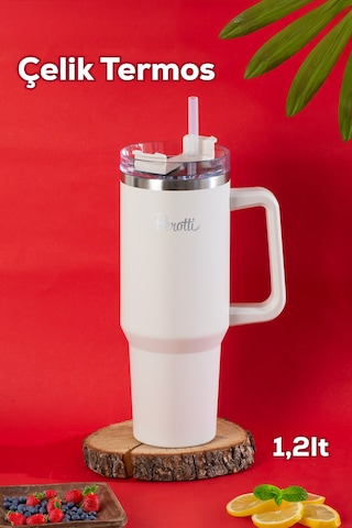 Perotti 17236 Colte V2 Paslanmaz Çelik Sporcu Termos Bardak Matara Beyaz 1,2 Lt Beyaz
