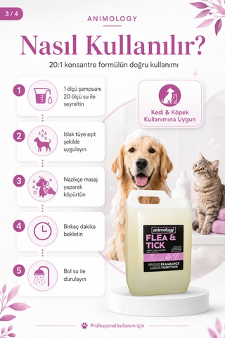 Animology Flea Tick Köpekler İçin Koruyucu Bakım Şampuanı 5 Lt - 20:1 Konsantre