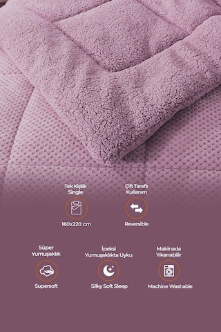 Ultra Yumuşak Tek Kişilik Çift Taraflı Wellsoft Peluş Yorgan Yıkanabilir 160x220 Lila Lila