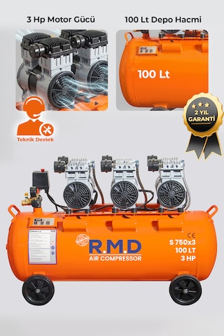 R.M.D Kompresör 100 Lt Hava Kompresörü Sessiz Ve Yağsız S750I3