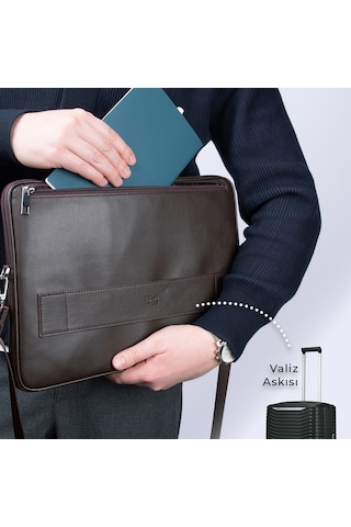 2k S.deri Laptop Çantası,tablet Çantası,14'' İnç,vegan,omuz Ve Valiz Askılı,aksesuar Ve Evrak Cepli,25.5 36 2 Cm.,kahverengi Omuz Çantası