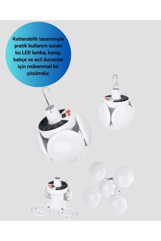 Katlanabilir Solar Led Lamba, 45 Led, 2400mah, Ip65 Su Geçirmez