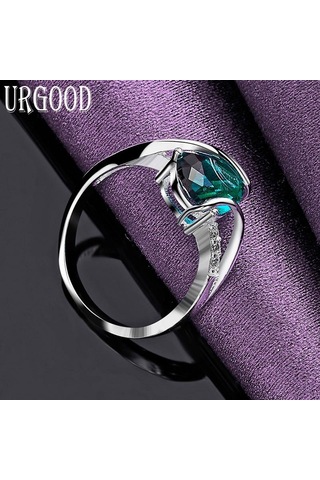 925 Ayar Gümüş Yeşil Aaa Zirkon Yüzük Parti Hediye Moda Takı
