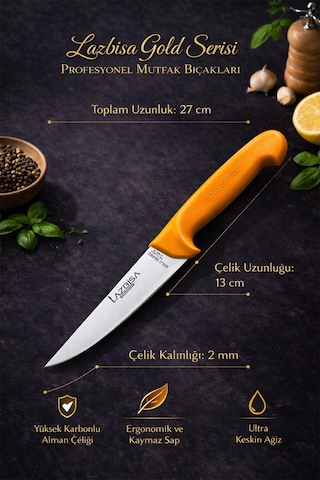 Lazbisa Mft-020 Gold Serisi Mutfak Fileto Bıçağı Steak Bıçak Et Balık Tavuk Kesme Fileto Bıçağı 2 Li Set