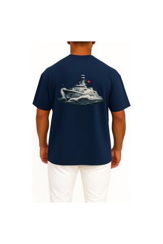Bahriyeli Collection Oversize Tcg Kınalıada F-514 Cep Ve Sırt Tasarımlı Unisex T-shirt Lacivert