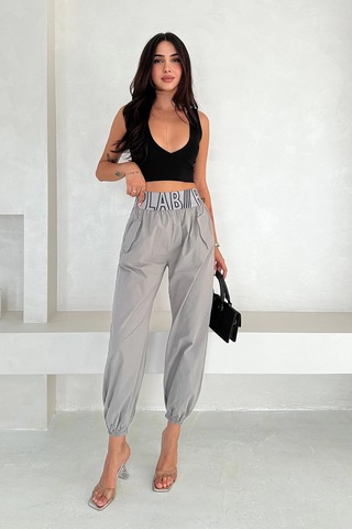 Yıkamalı Gabardin Lastikli Pantolon Gri