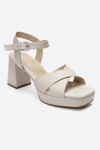 Luvishoes Luvi Shoes Lisbon Bej Cilt Çapraz Bantlı Kadın Platform Topuklu Ayakkabı BEJ CILT