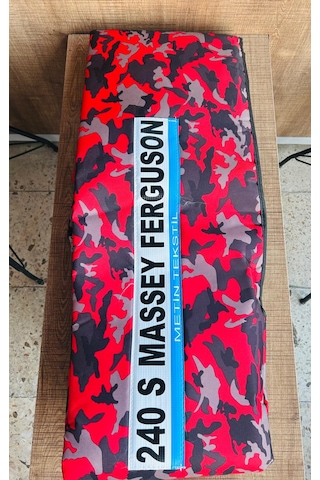 Massey Ferguson 240 Traktör Desenli Branda Ve Düz Kırmızı Koltuk Kılıfı Takım