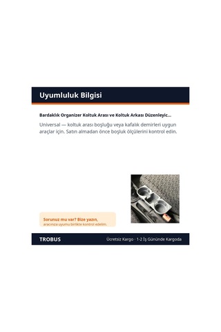 Trobus Bardaklık Organizer Koltuk Arası Ve Koltuk Arkası Düzenleyici Gri
