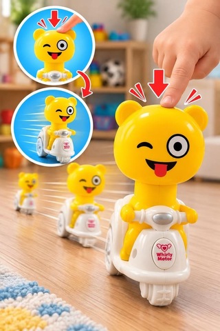 4 Lü Bas Git Oyuncak Motor Seti Renkli Emoji Figürlü 12 Cm Eğlenceli Ve Eğitici Motosikletler