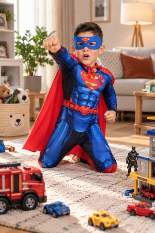 Arya Kostüm Superman Kaslı Kostümü 3-8 Yaş Çocuk Superman Kaslı Kostüm Seti Erkek Çocuk Süper Kahraman Kostümü Doğum Günü, Parti Ve Okul Gösterisi Kostümü Mavi Kırmzı