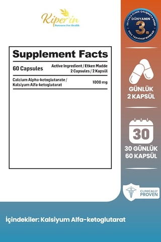Kiperin Ca-AKG | 1000 mg | Mitokondri ve Hücresel Destek | 60 Kapsül