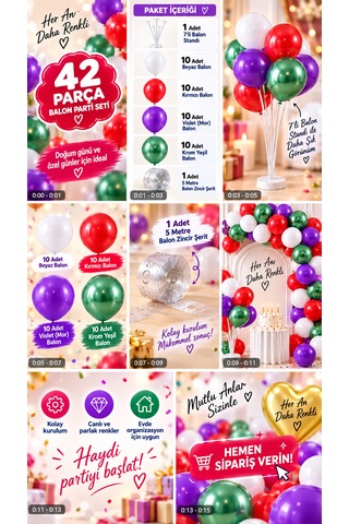 42 Parça Balon Parti Seti Kutlamalarınız İçin Komple Dekorasyon Çok Renkli