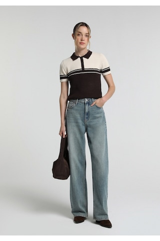 Colin's Colins Slim Fit Polo Yaka Çizgili Kadın Kahverengi Kısa Kol Kazak Cl1081963 Q1.v1 Brw