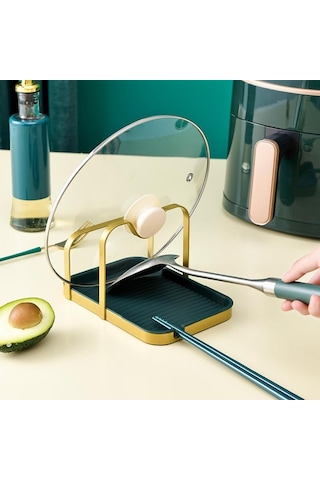 Pembe Ve Altın Paslanmaz Çelik Tencere Kapağı Tutucu Raf Standı Çok Fonksiyonlu T Depolama Damlama Tepsisi Bulaşık Sepeti 56640196 Pembe - Altın