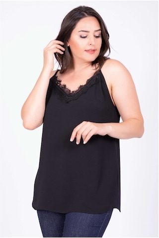Myline Kadın Dantelli Ip Askılı Bluz 34805 Siyah