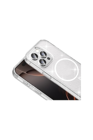 Apple Uyumlu iPhone 15 Pro Max Kılıf M-safe Şarj Özellikli Parlayan Simli Saydam Renkli Zore Maris Kapak Seffaf