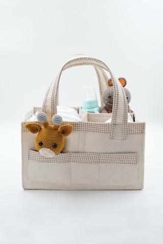 Jasper Kare Şeritli Keçe Anne Bebek Bakım Çantası Organizer Bej