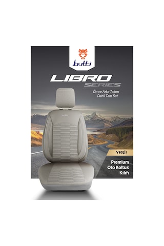 Gri - Gri Butti Libro Serisi Keten Kumaş Premium Oto Koltuk Kılıfı Destekli, Ön Arka Tam Set