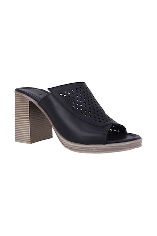 Albishoes Albini 26y1101026 Hakiki Deri Topuklu Kadın Terlik Siyah