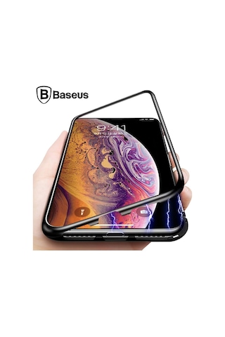 Baseus Apple Uyumlu iPhone Xs Max Arkasi Cam Manyetik Metal Frame Kilif 119550739 - Renk / Gümüs
