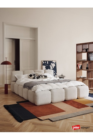 Most Oktagon 160 Bazalı Karyola Beyaz Bukle Kumaş Işbir