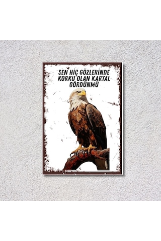 Kartal Figürlü Dekoratif Mdf Tablo - "sen Hiç Gözlerinde Korku Olan Kartal Gördün Mü" Duvar Dekoru - 20x28 Cm