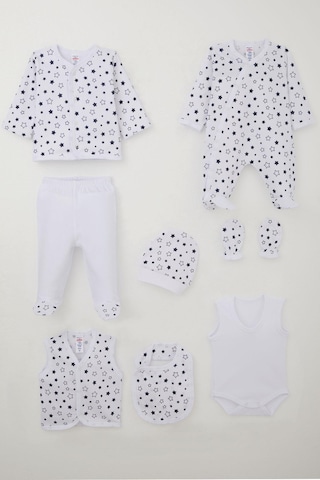 Breeze Erkek Bebek Hastane Çıkışı 8 Li Yıldız Desenli 0-3 Ay, Beyaz Beyaz