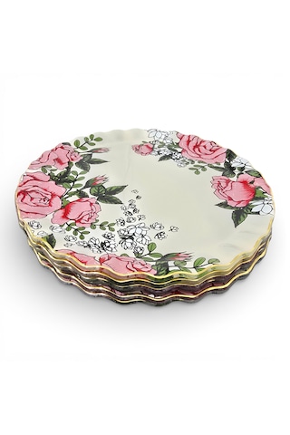 Sudedi Home Roseline Gerçek Altın Yaldızlı 26 Cm Cam Servis Tabağı 6 Adet Çok Renkli