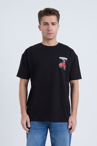 Velvoria Unisex Oversize Beautıful Ride Baskılı Siyah Renk T-shirt