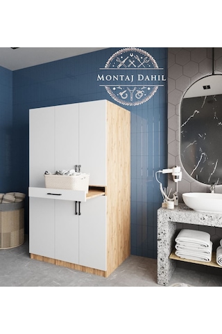 Tina Çamaşır Ve Kurutma Makinesi Dolabı Banyo Dolabı Çam Beyaz Beyaz - Çam