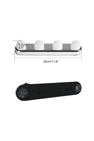 Taşınabilir Güçlü Vantuzlu & Duvar Sabitlemeli Pilli Makyaj Lambası 4 Ampüllü Led Makeup Işığı Gri