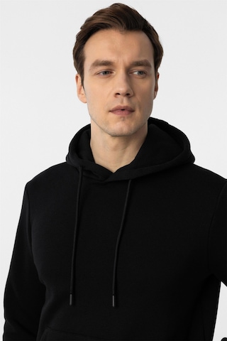 Süvari Siyah Regular Düz Kapüşonlu Yaka Sweatshirt