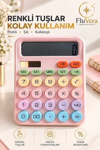 Pastel Pembe Renkli Hesap Makinesi Güneş Enerjili Ve Pilli Büyük Ekranlı Masaüstü Hesap Makinesi Ofis Okul Ev Kullanım Diğer