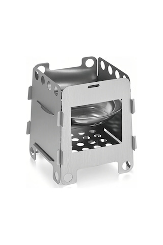 Geeksen Stainless Steel Kamp Fırını Seti: Odun Ve Alkolle Çalışır, Izgara Ağı + Fritöz Tepsisi, Outdoora Uygun Gümüş